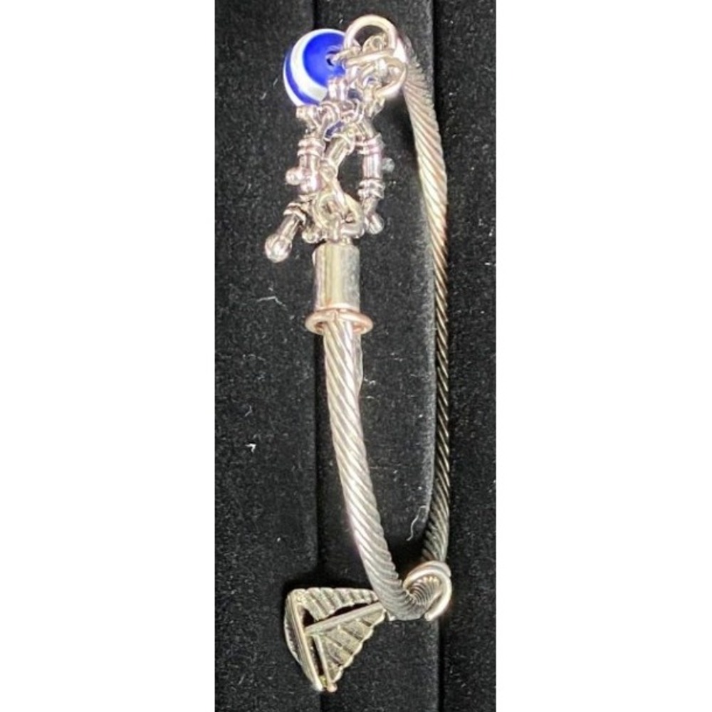 Silver Tone Charm‎ Bracelet with Evil Eye and Anchor Charms